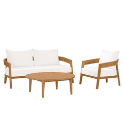 Brisbane Natural/White 3-Piece Teak Wood Outdoor Patio Set - 70x100.5" - Ornate Home