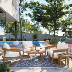 Brisbane Natural/White 6-Piece Teak Wood Outdoor Patio Set - Ornate Home