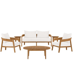 Brisbane Natural/White 6-Piece Teak Wood Outdoor Patio Set - Ornate Home