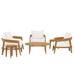 Brisbane Natural/White 6-Piece Teak Wood Outdoor Patio Set - Ornate Home