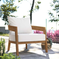 Brisbane Natural/White Teak Wood Outdoor Patio Armchair - Ornate Home