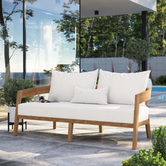 Brisbane Natural/White Teak Wood Outdoor Patio Loveseat - Ornate Home