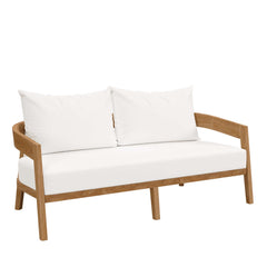 Brisbane Natural/White Teak Wood Outdoor Patio Loveseat - Ornate Home
