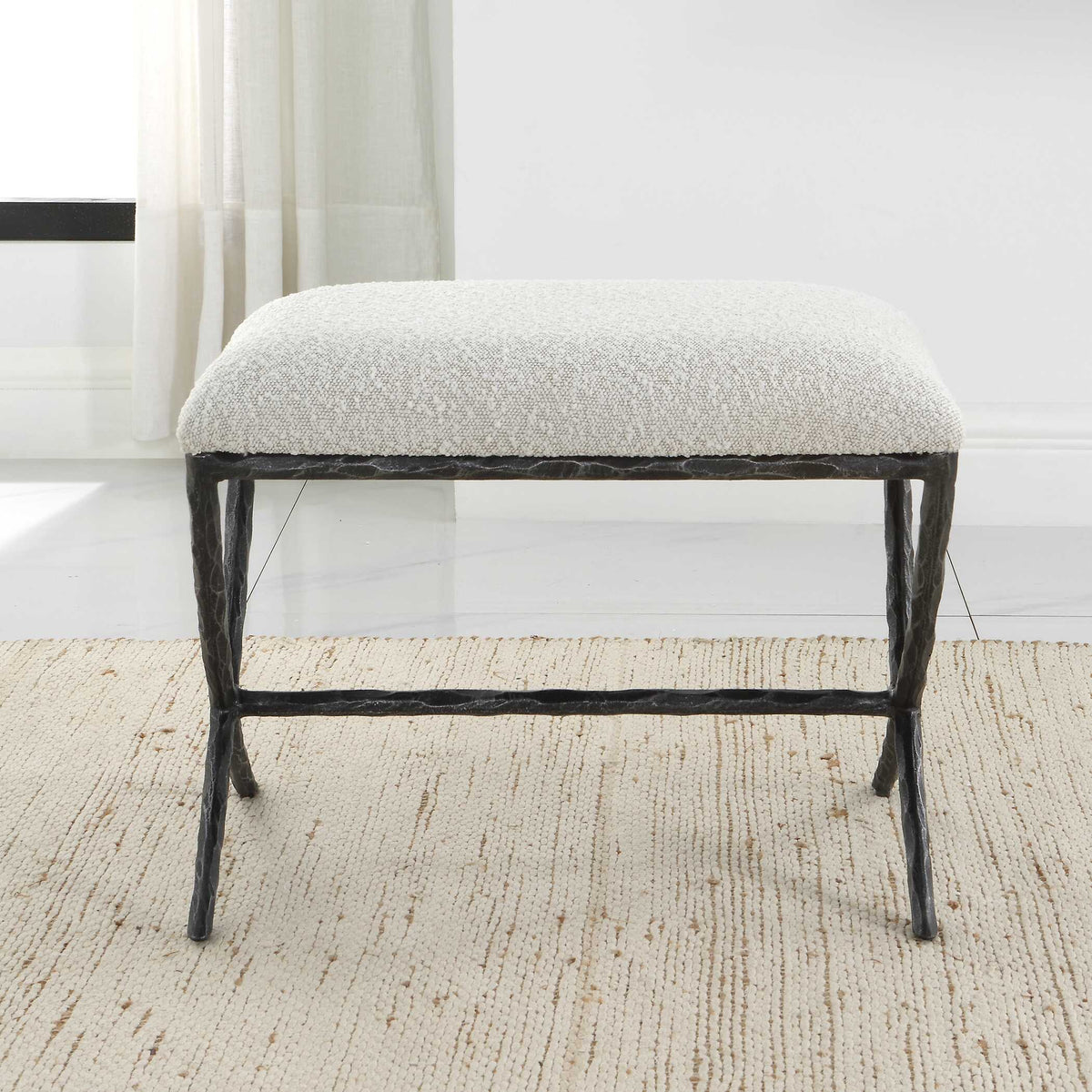 Brisby Gray Fabric Small Bench - Ornate Home