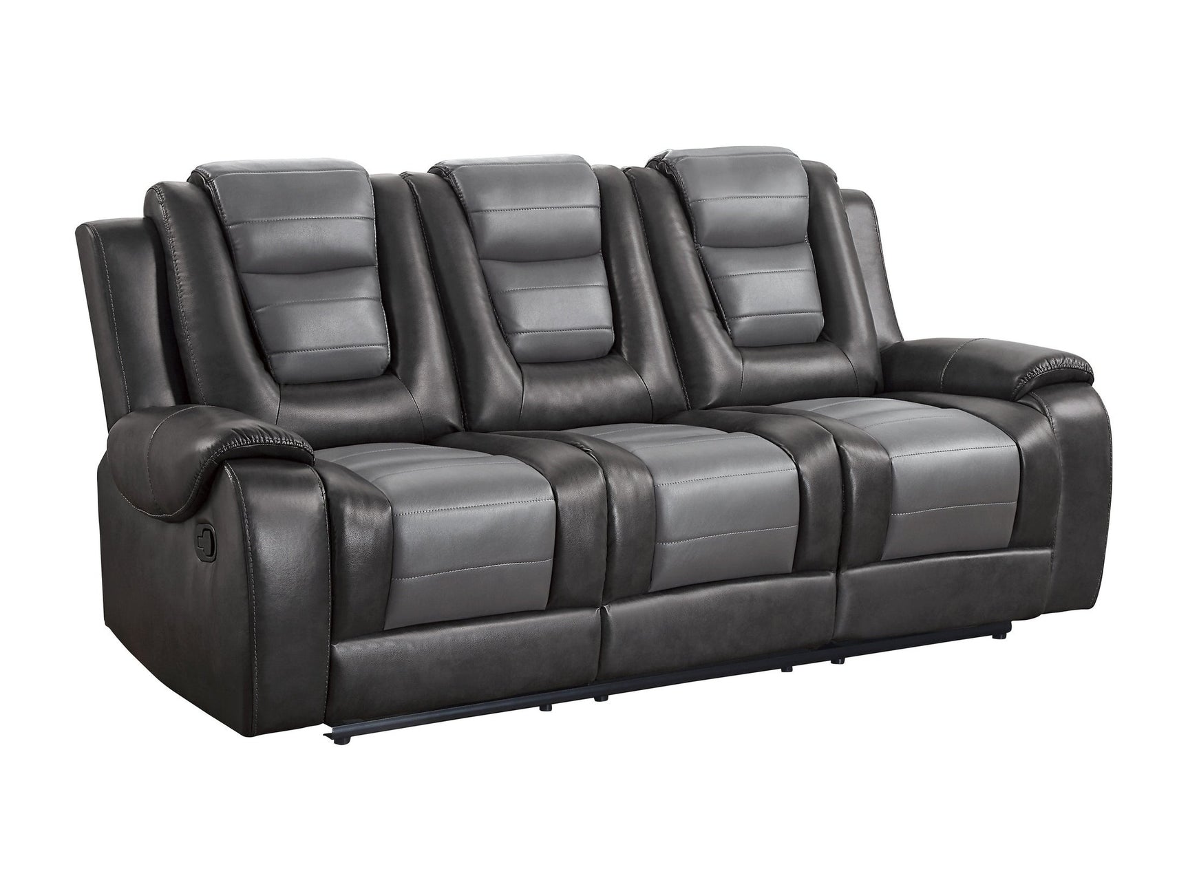 Briscoe Two-Tone Manual Double Reclining Sofa with Center Drop-Down Cup Holders - Ornate Home