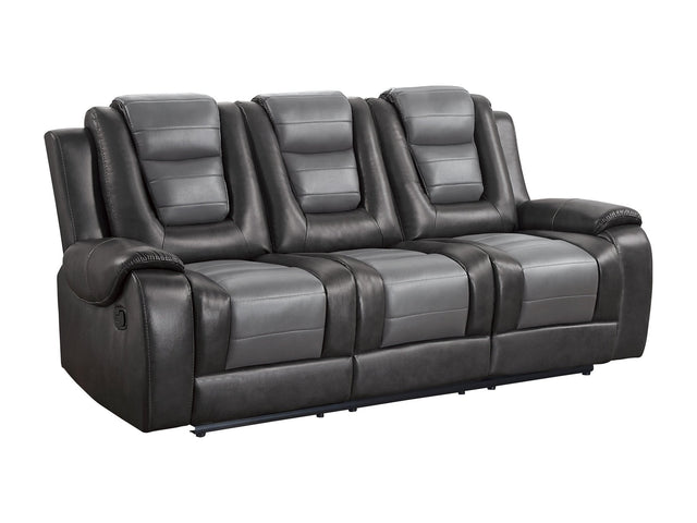 Briscoe Two-Tone Manual Double Reclining Sofa with Center Drop-Down Cup Holders - Ornate Home