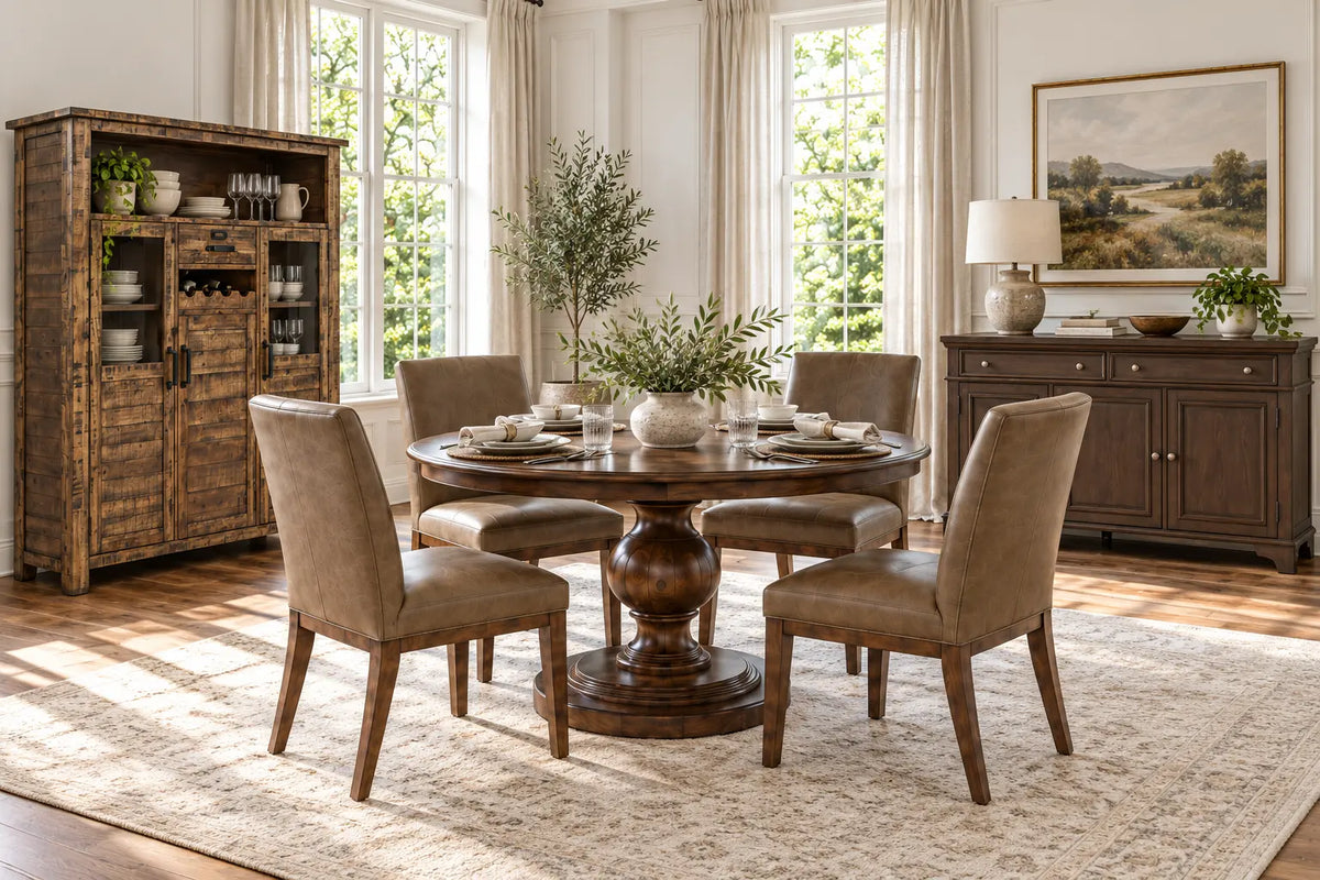 Bristol Walnut 48" Dining Table w/ 4 Chairs - Ornate Home