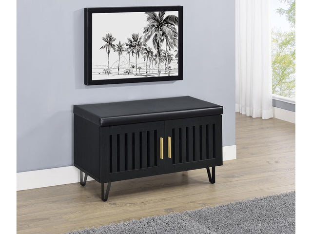Brixton Black 2-door Padded Entryway Shoe Storage Bench - Ornate Home