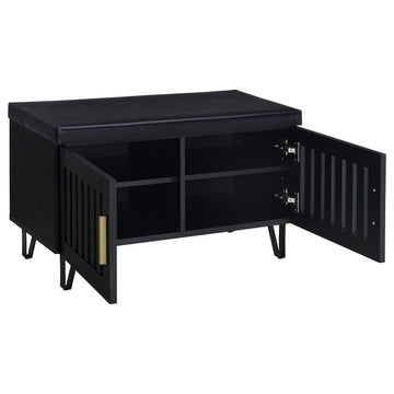 Brixton Black 2-door Padded Entryway Shoe Storage Bench - Ornate Home
