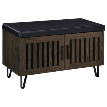 Brixton Smoked Oak 2-door Padded Entryway Shoe Storage Bench - Ornate Home