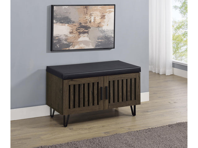 Brixton Smoked Oak 2-door Padded Entryway Shoe Storage Bench - Ornate Home