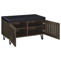 Brixton Smoked Oak 2-door Padded Entryway Shoe Storage Bench - Ornate Home