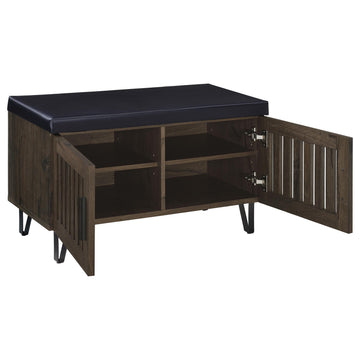 Brixton Smoked Oak 2-door Padded Entryway Shoe Storage Bench - Ornate Home