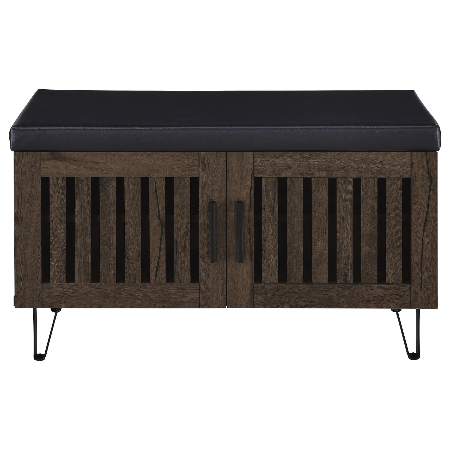 Brixton Smoked Oak 2-door Padded Entryway Shoe Storage Bench - Ornate Home