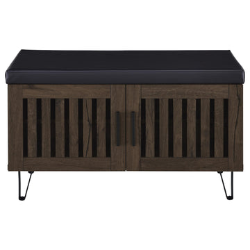 Brixton Smoked Oak 2-door Padded Entryway Shoe Storage Bench - Ornate Home