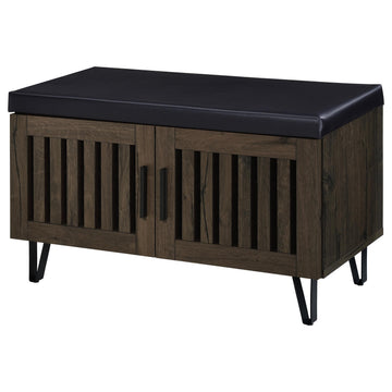 Brixton Smoked Oak 2-door Padded Entryway Shoe Storage Bench - Ornate Home