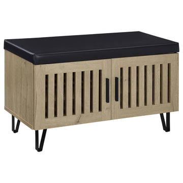 Brixton White Oak 2-door Padded Entryway Shoe Storage Bench - Ornate Home