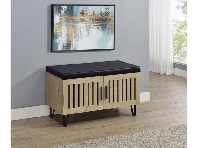 Brixton White Oak 2-door Padded Entryway Shoe Storage Bench - Ornate Home