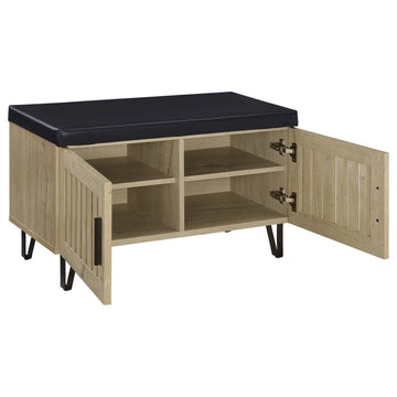 Brixton White Oak 2-door Padded Entryway Shoe Storage Bench - Ornate Home