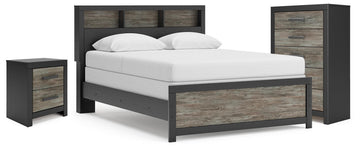 Broachmyn Black/Gray Queen Bookcase Bed, Chest and Nightstand - Ornate Home