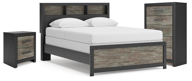 Broachmyn Black/Gray Queen Bookcase Bed, Chest and Nightstand - Ornate Home