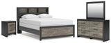 Broachmyn Black/Gray Queen Bookcase Panel Bed, Dresser, Mirror and Nightstand - Ornate Home