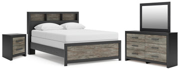 Broachmyn Black/Gray Queen Bookcase Panel Bed, Dresser, Mirror and Nightstand - Ornate Home