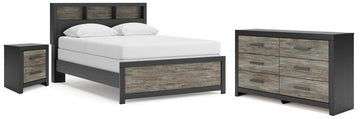 Broachmyn Black/Gray Queen Bookcase Panel Bed, Dresser and Nightstand - Ornate Home