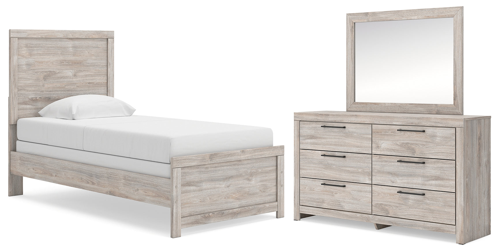 Broachmyn Gray Twin Panel Bed, Dresser and Mirror - Ornate Home