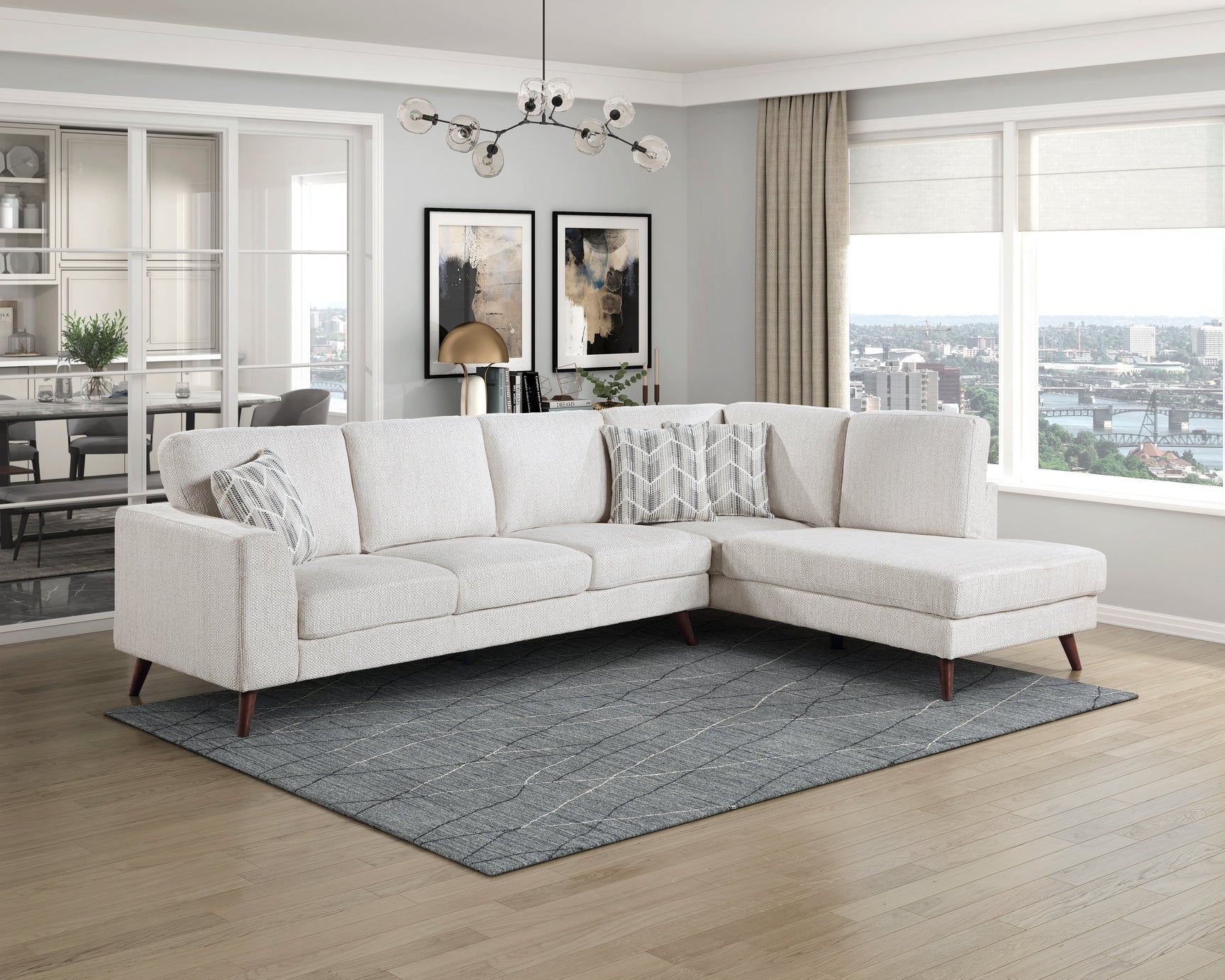 Broadway Silver 2-Piece Sectional with Right Chaise - Ornate Home