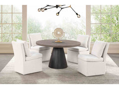 Broager Rustic Oak/Dark Walnut 5 Pc. Round Dining Table Set With White Caster Chairs - Ornate Home