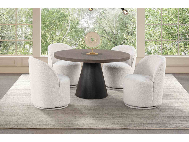 Broager Rustic Oak/Dark Walnut 5 Pc. Round Dining Table Set With White Swivel Chairs - Ornate Home