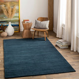 Brockton Solid Dark Blue Wool Rug - Ornate Home