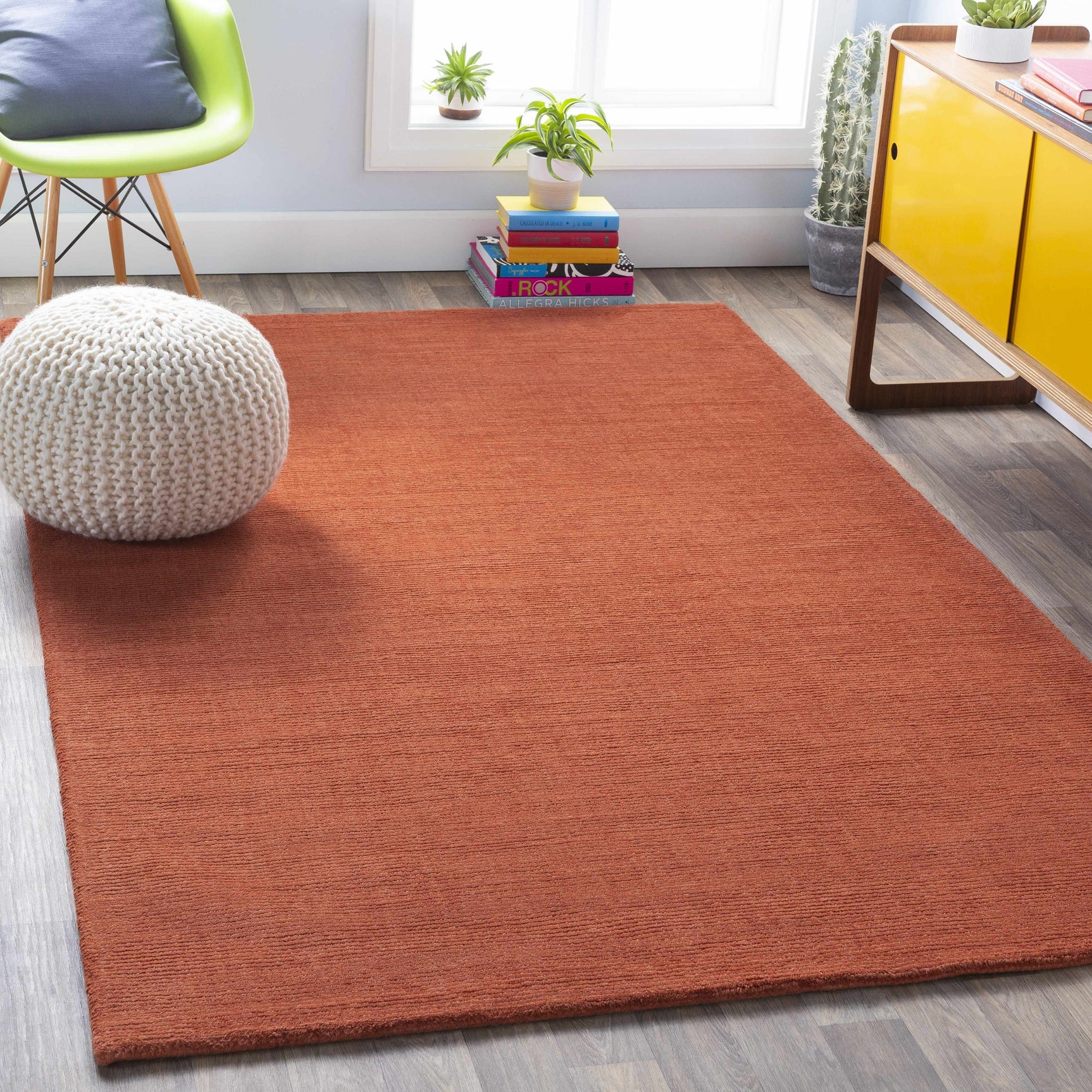 Brockton Solid Orange Wool Rug - Ornate Home