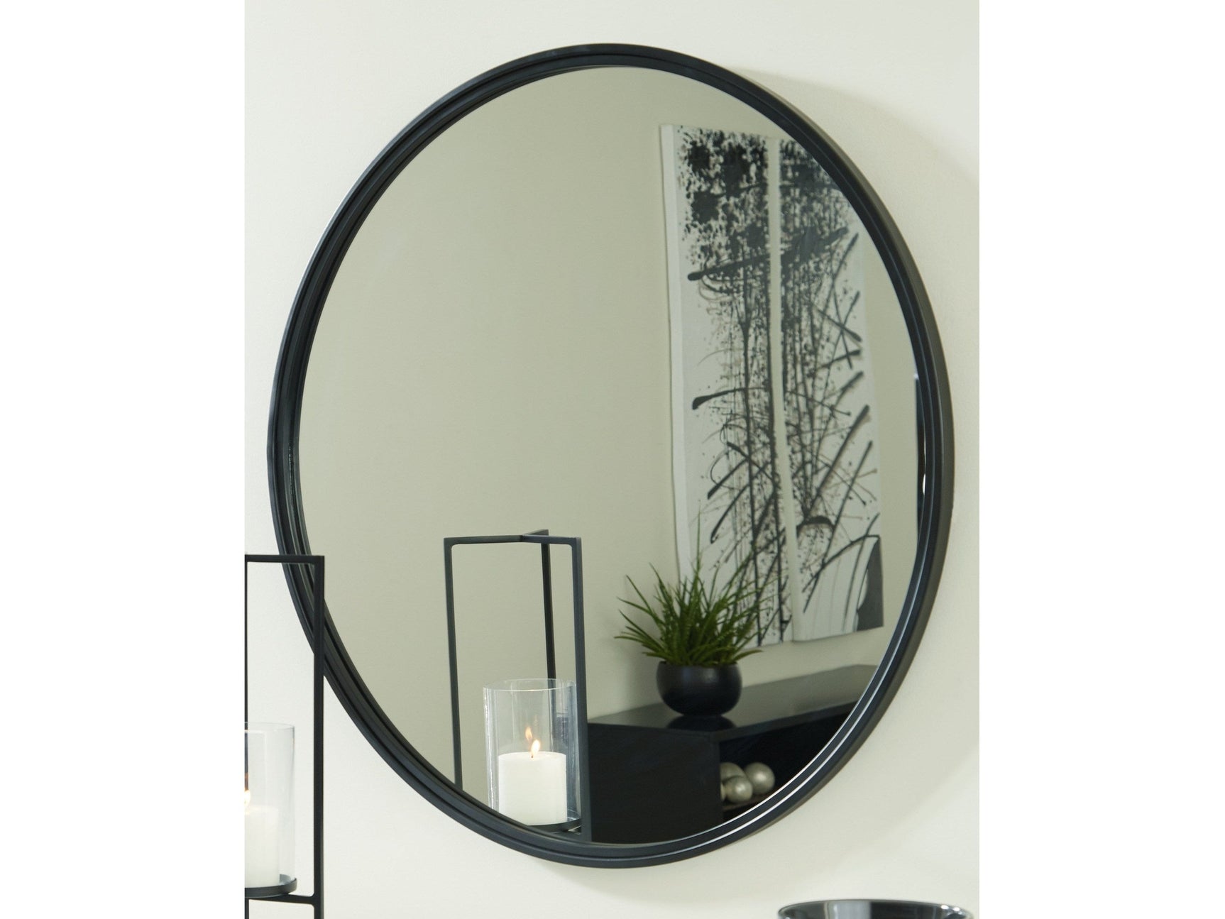 Brocky Black Round Accent Mirror - Ornate Home