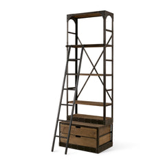 Brodie Brown/Gunmetal Wood Bracing Four Shelf Shelving Unit - Ornate Home