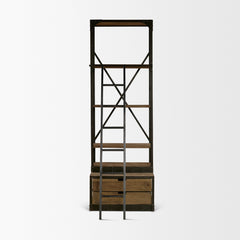 Brodie Brown/Gunmetal Wood Bracing Four Shelf Shelving Unit - Ornate Home