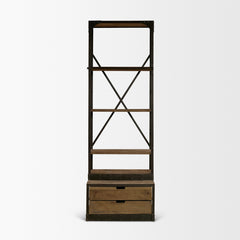 Brodie Brown/Gunmetal Wood Bracing Four Shelf Shelving Unit - Ornate Home