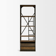 Brodie Brown/Gunmetal Wood Bracing Four Shelf Shelving Unit - Ornate Home