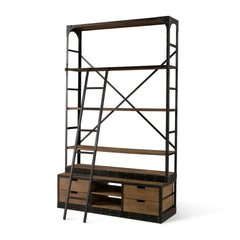 Brodie Brown/Gunmetal Wood Ladder Four Shelf Shelving Unit - Ornate Home