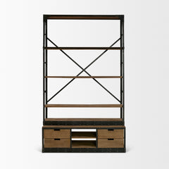 Brodie Brown/Gunmetal Wood Ladder Four Shelf Shelving Unit - Ornate Home