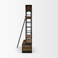 Brodie Brown/Gunmetal Wood Ladder Four Shelf Shelving Unit - Ornate Home