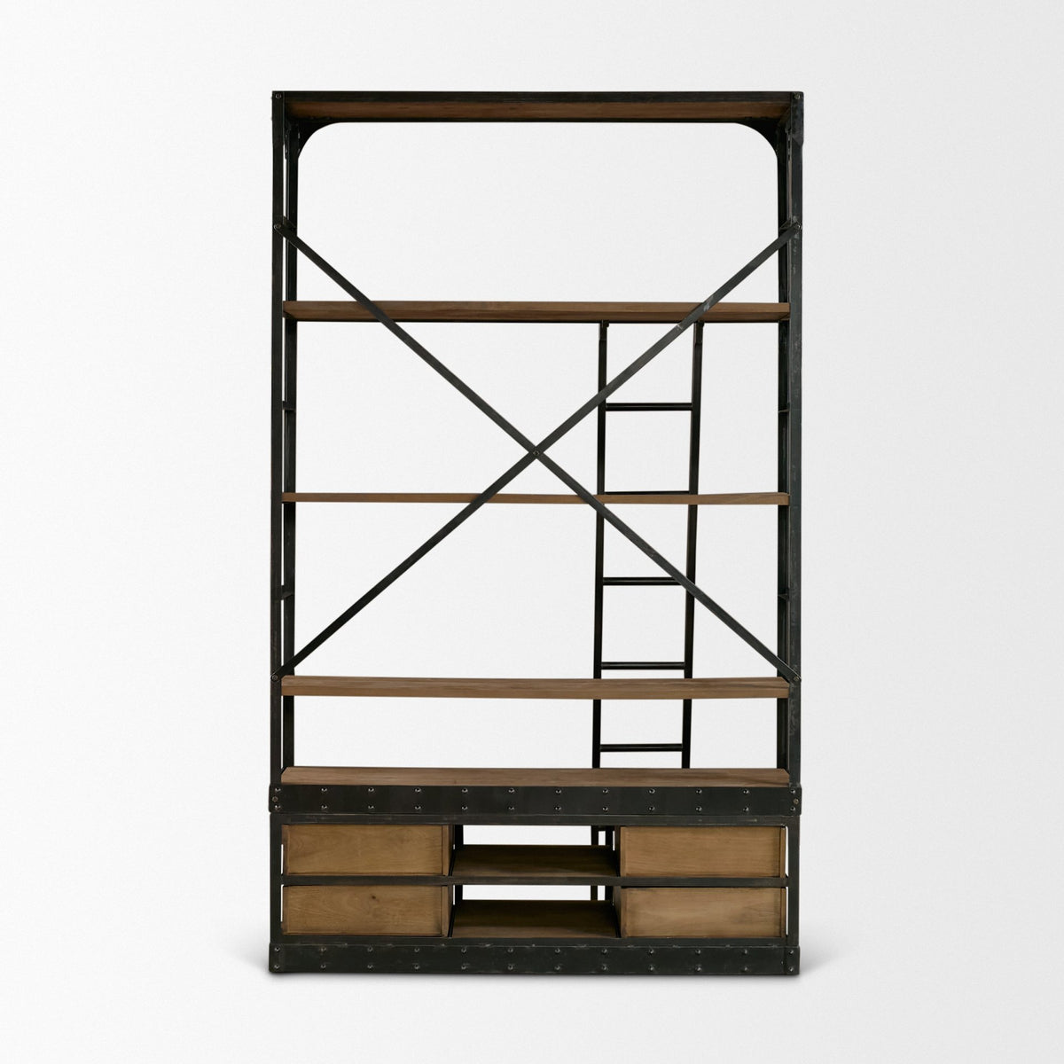 Brodie Brown/Gunmetal Wood Ladder Four Shelf Shelving Unit - Ornate Home