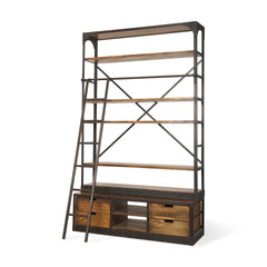 Brodie Medium Brown/Black Wood Ladder Four Shelf Shelving Unit - Ornate Home