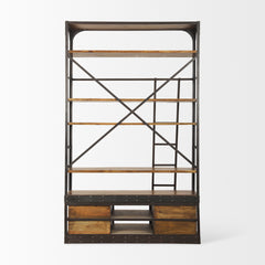 Brodie Medium Brown/Black Wood Ladder Four Shelf Shelving Unit - Ornate Home