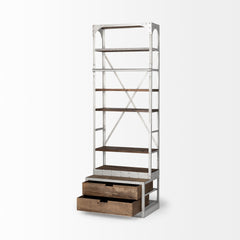 Brodie Medium Brown/Silver Wood Accent Four Shelf Shelving Unit - Ornate Home