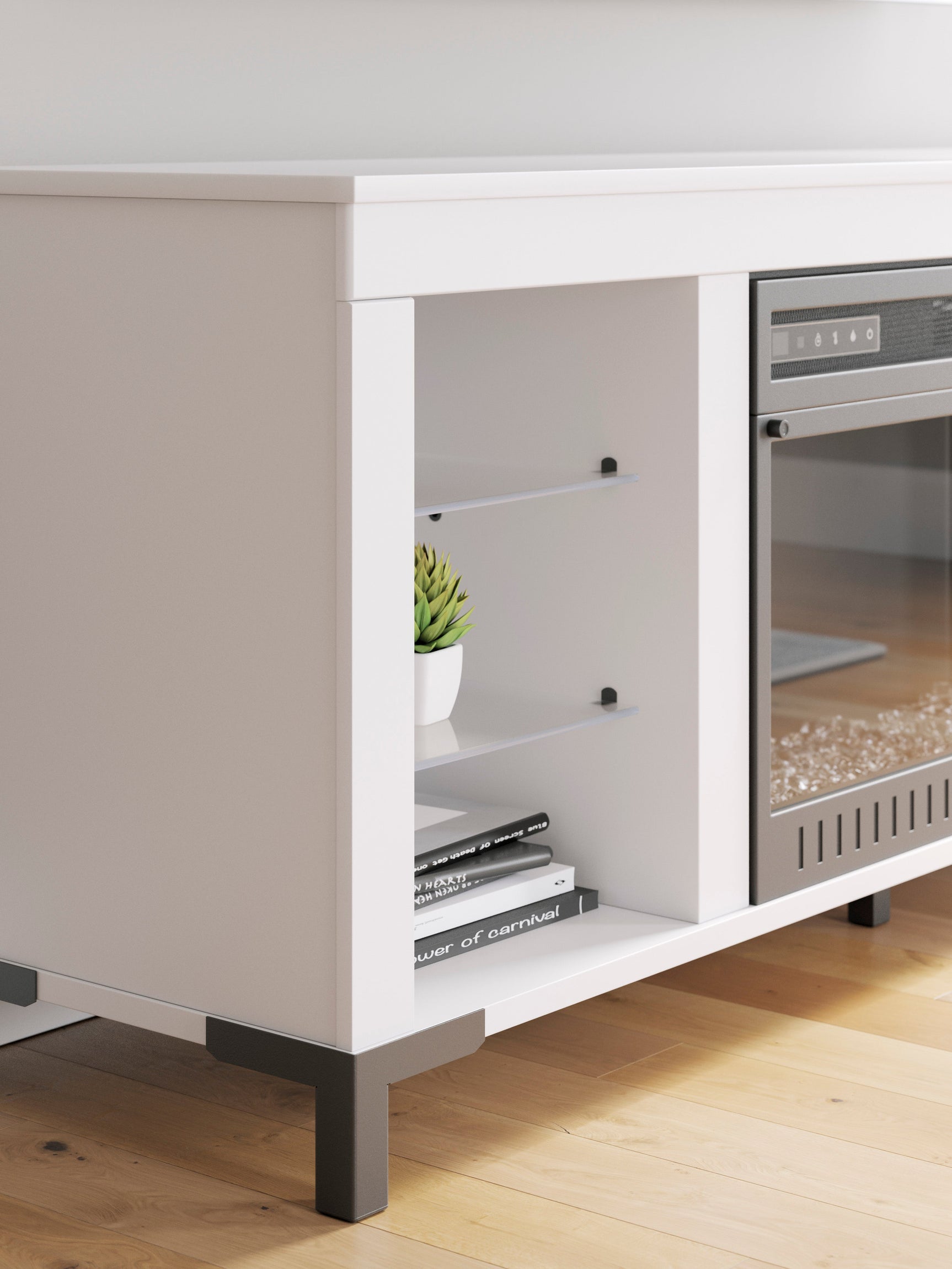 Brollevi White TV Stand with built-in Fireplace (Online Special Price) - Ornate Home