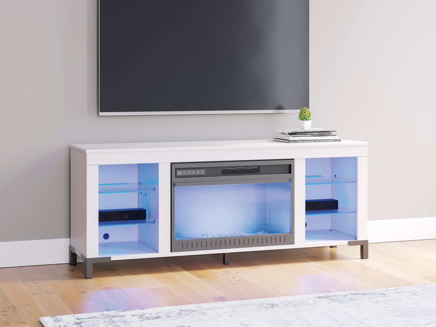 Brollevi White TV Stand with built-in Fireplace - Ornate Home