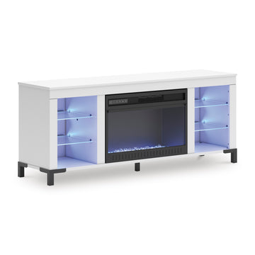 Brollevi White TV Stand with built-in Fireplace - Ornate Home