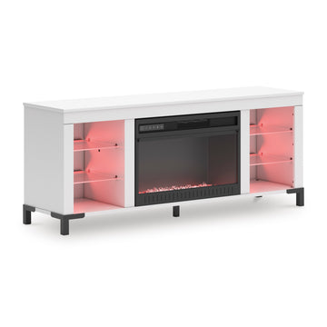 Brollevi White TV Stand with built-in Fireplace - Ornate Home
